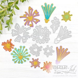 FEU D'ARTIFICE SOURIS Lot de 8 matrices de découpe en métal pour travaux manuels en papier, albums de scrapbooking, cartes, cadeaux, étiquettes, agendas, décoration de fête et de maison à monter soi-même - 20902