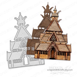 Molde de corte de metal para igreja de madeira NORWAY EPCOT PAVILION para artesanato em papel, álbuns de recortes, cartões, presentes, diários, festas DIY e decoração para casa - 20467