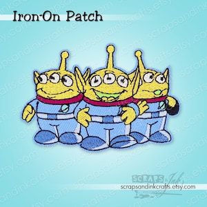 LITTLE GREEN MEN (Toy Story Aliens) geborduurde opstrijkpatch voor knutselen, hoeden, cadeaus, kleding, rugzakken, jassen, tassen, woondecoratie- 70233