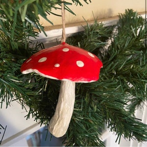 Amanita Mushroom Christmas Ornament Amanita Spotted Paper Mache Red and White