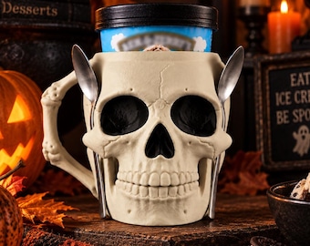 Halloween Ice Cream Pint Holder |Skull Pint Sleeve with Snack Drawer Spoon Holders |Trick or Treat Gift |Boo Basket | Spooky Season Gift
