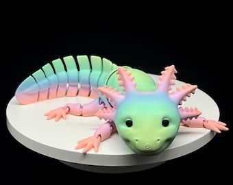 Articulated Axolotl Fidget Toy, 9 Inch Flexi Axolotl, 3D Printed Animal, Posable Desk Pet, Axolotl Gift, Stocking Stuffer