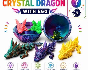 Mystery Crystal Dragon with Egg  - 6” Egg & 4 Inch Articulated Dragons - Random Color Fantasy Display – Collectible Dragon Set