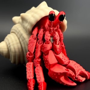 Articulated Hermit Crab Decor – Movable Legs – 8&quot; Crab with 4&quot; Shell – Coastal Ocean Beach Decor – 3D Hermit Crab - Flexi Crab 3D Printed
