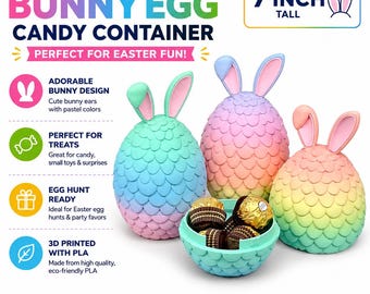 Easter Bunny Egg Candy Container | 7” Tall | Easter Egg Hunt | 3D Printed Spring Decor | Gift Card & Treat Holder