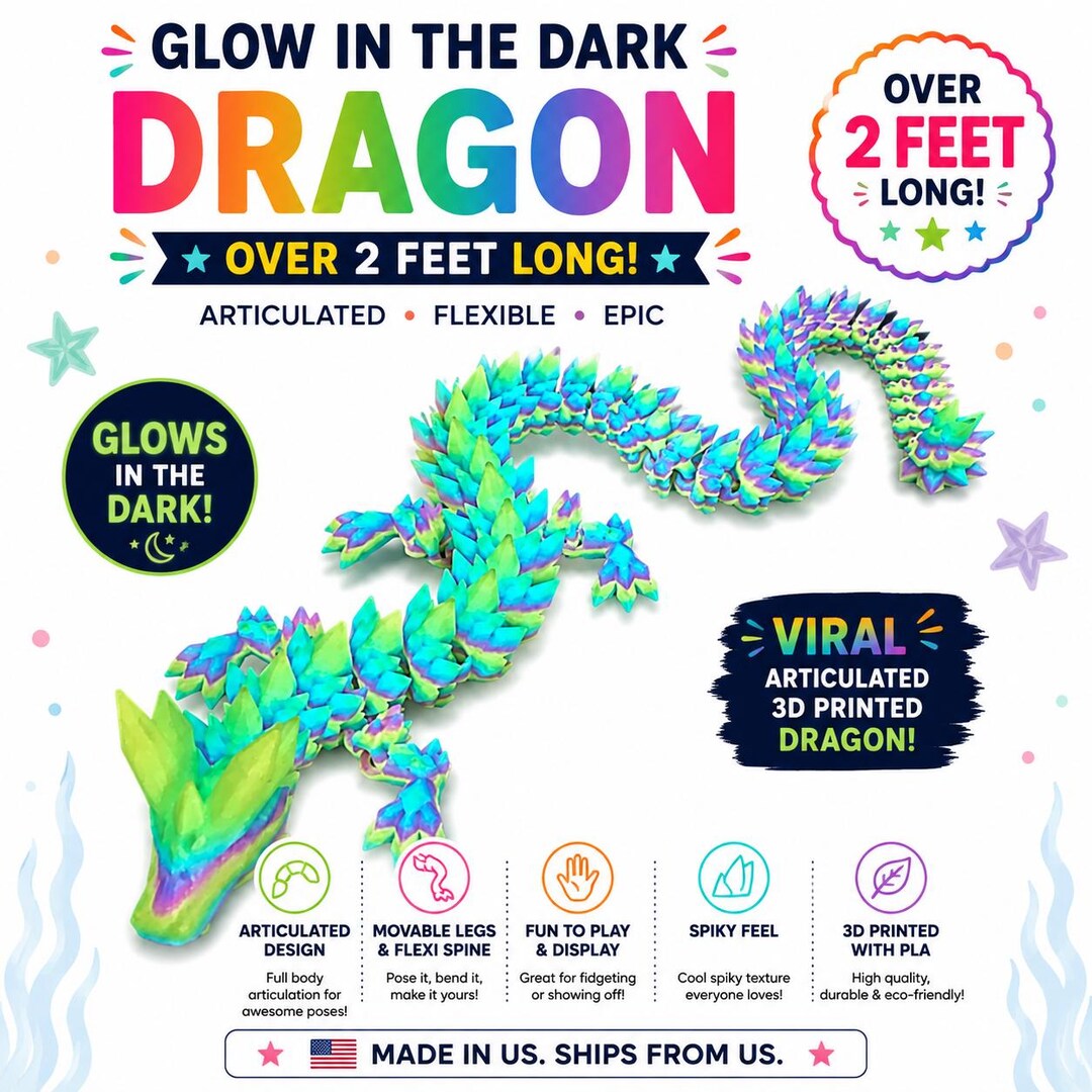 Glow in the Dark Dragon - Over 2 Feet Long! Viral Articulated 3D