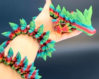 Articulated 3D Printed Dragon: Crystal, Rose & Snake - Fantasy Decor