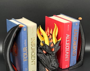 Dragon Bookends Set | Fantasy Dragon Head Bookend | Wing Bookends | Dragon Bookshelf Decor | Bookish Dragon Bust | Fantasy Library Decor