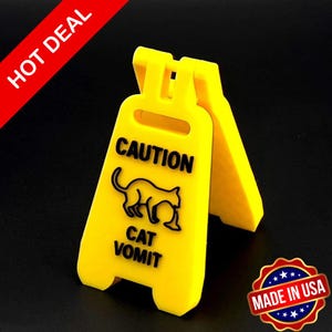 Mini Caution Cat Vomit Sign – | Funny 3D Printed Warning | 4.5” Tall Floor Sign | Gag Gift for Cat Owners