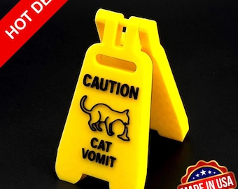 Funny 3D Printed Cat Vomit Warning Sign: Gag Gift for Cat Owners