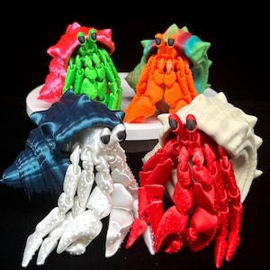 Articulated Hermit Crab: Viral 3D Printed Crab with Movable Legs - Multiple Colors Mix and Match -Coastal Decor - Home Accent