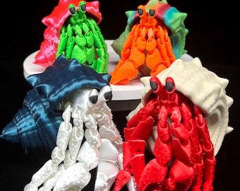 Articulated Hermit Crab, 8 Inch 3D Printed Crab, Movable Flexi Crab, Mix & Match Colors, Posable Hermit Crab Figurine