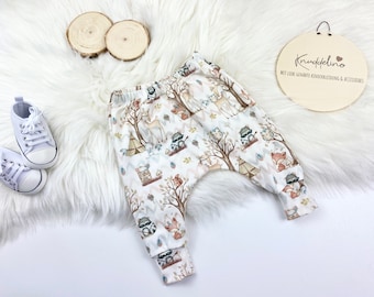 Slim Harem Pants Baby | Haremshose | Leggings Junge Mädchen „Waldfreunde" - Größe 56 - 116