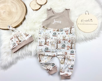 Baby Strampler Set mit Name | Strampler personalisiert Junge Mädchen „Waldfreunde“ - Größe 44 - 92