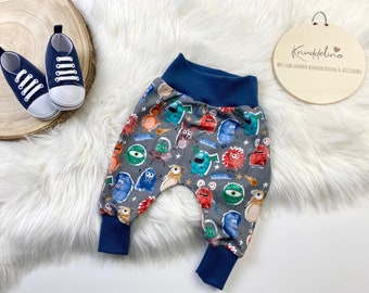 Baby Pumphose | Babyhose | Jerseyhose Baby Kind Junge blau "Monster" - Größe 44 - 116