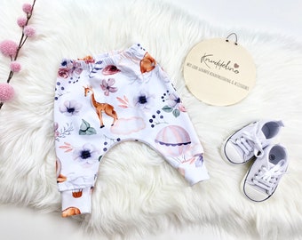 Slim Harem Pants Baby | Haremshose | Leggings Mädchen „Reh und Blumen“ - Größe 56 - 116