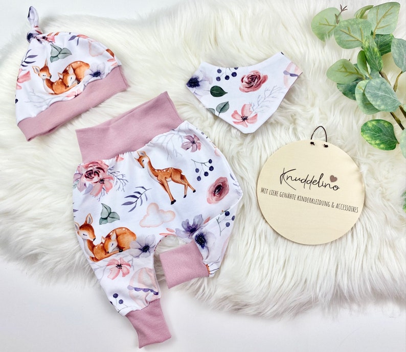 Baby Set Kinderset Mädchen Geschenk Set zur Geburt Reh & Blumen Größe 44 92 Bild 1