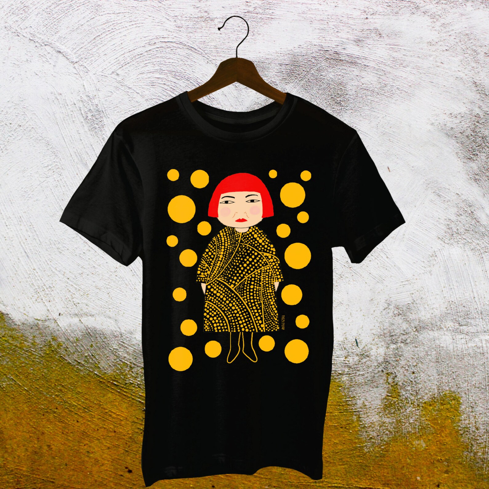 Yayoi Kusama Inspired Unisex Yellow Dots Black Tshirt Etsy