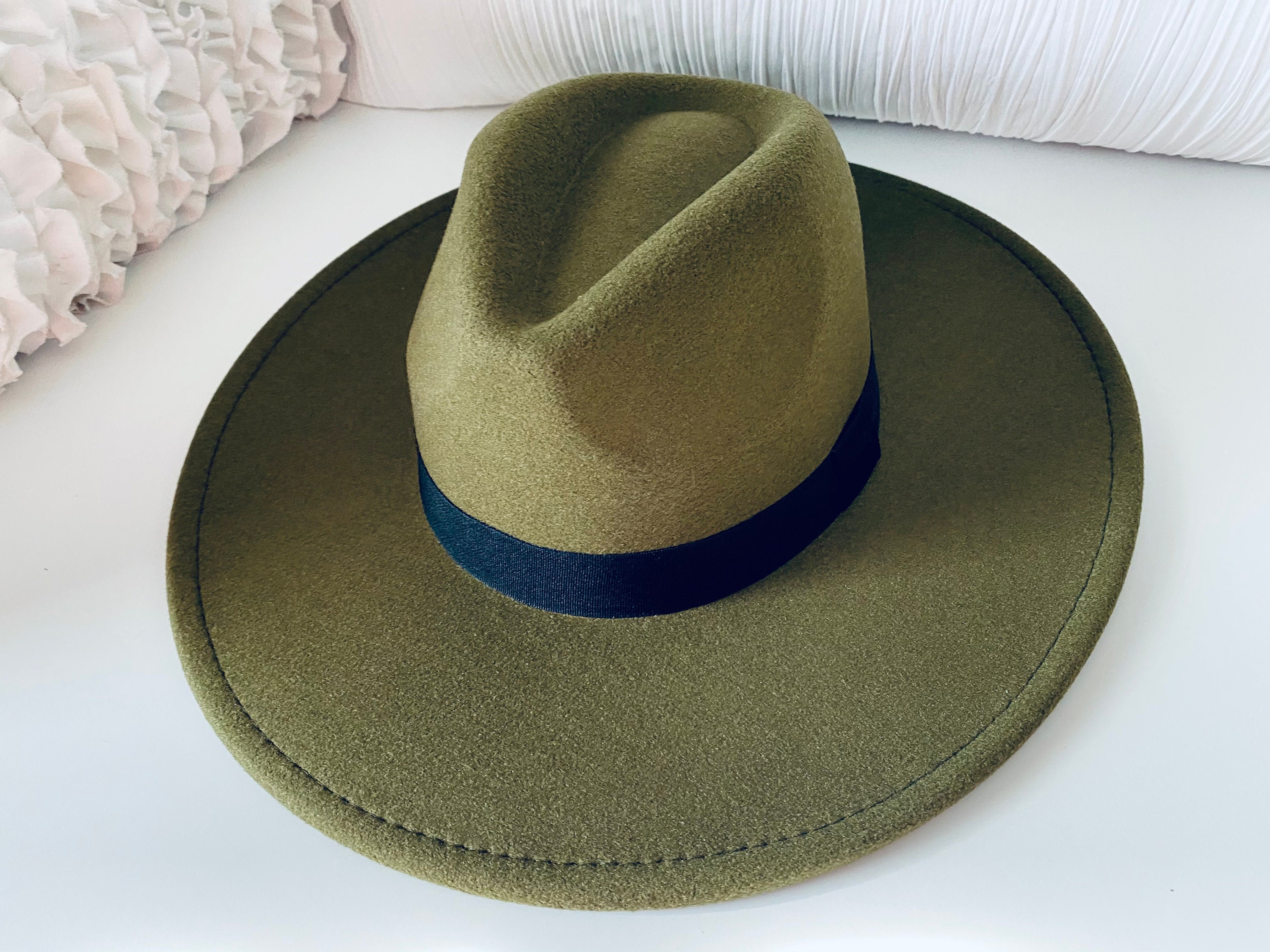 Classic Olive Green Fedora Hat Etsy
