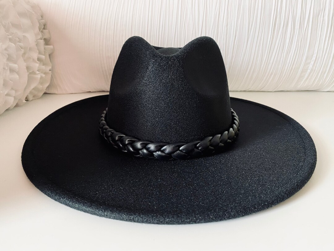 Black Leather Rope Fedora Hat Etsy