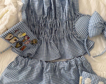 Gingham Halter Top High-Waisted Shorts Set | Summer Vacation Picnic Outfit