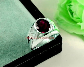 Garnet Ring, 925 sterling silver ring for men,Natural Garnet Gemstone Ring for him, Handmade Garnet Men's Ring, Wedding Ring, Gift for Men