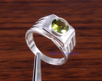 Sterling Silber Peridot Herrenring: August Geburtsstein, Ehering