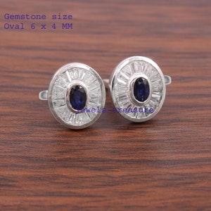 Blue Sapphire Cufflinks: Natural Gemstone Art Deco Silver Cufflinks