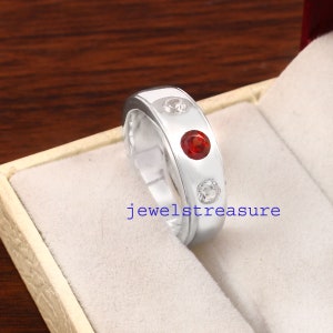 Garnet Men&#39;s Band, Silver Men&#39;s Band, Birth stone Men Band, Moissanite Band, Art Deco Ring, Promise Ring, Wedding Band , Band  for him,