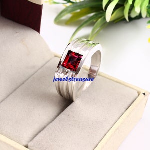 Garnet Men&#39;s Ring,  silver ring for men, Garnet ring for men, Natural Garnet Ring, Art Deco  Ring , Wedding Ring for Men&#39;s , Gift for Him