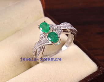 Anillo Art Déco de esmeralda, plata de ley 925, regalo de aniversario