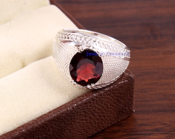 Garnet Men Ring, silver men ring, Birth stone Ring, Art Deco Ring, Wedding Ring, Natural Garnet ring, Engagement Ring, Ring for Him