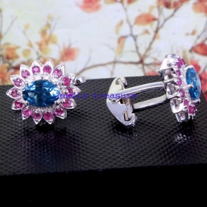 Gemelos de topacio azul, gemelos de rubí, gemelos de piedra de nacimiento, gemelos de piedra, gemelos para hombre, gemelos de boda, gemelos de regalo