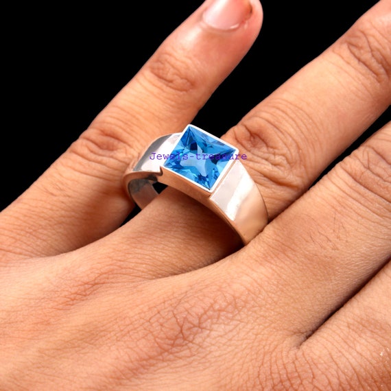 Buy Personalized Women's Ring/ Cushion Cut 6x6mm London Blue Topaz Ring/  Custom Antique Gemstone Ring/ Retro Wedding Ring/ Handmade Stack Ring Online  in India - Etsy