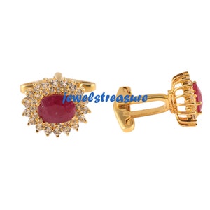 Gemelli Art Déco placcati in oro con rubini, in argento sterling, regalo di fidanzamento