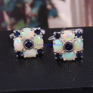 Opal cufflinks, Sapphire Cufflinks, cufflinks for men,  silver men&#39;s cufflinks, wedding cufflinks, Engagement Cufflinks, Gift Cufflinks