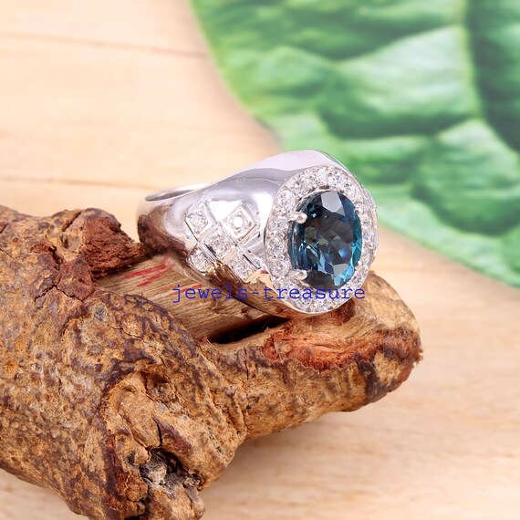Blue Topaz Men Ring London Blue Topaz Ring Silver Men Ring
