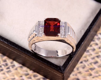 Garnet Men&#39;s Ring,  silver ring for men, Garnet ring for men, Natural Garnet Ring, Art Deco  Ring , Wedding Ring for Men&#39;s , Gift for Him