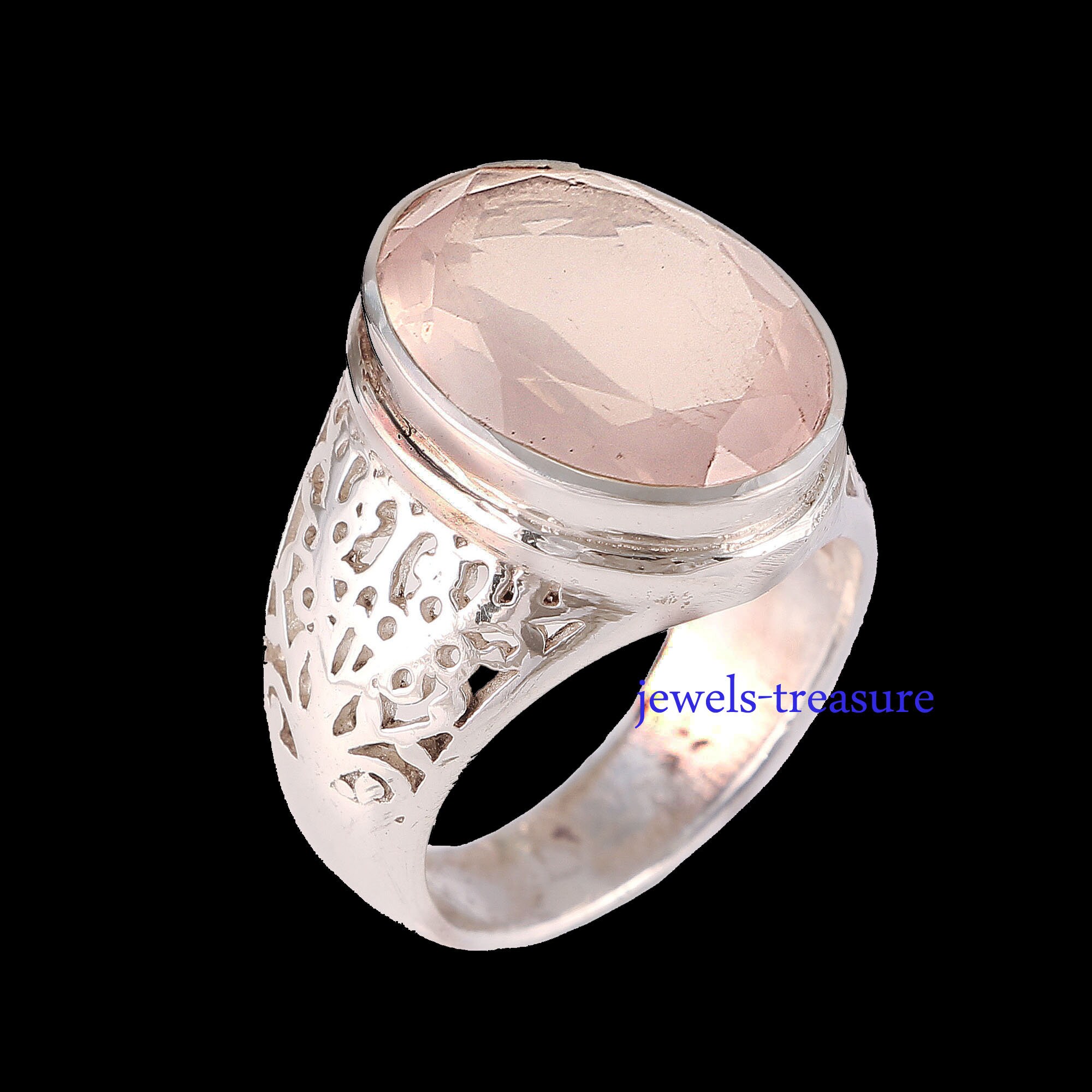 Dainty Rose Gold Rose Quartz Engagement Ring Diamond Ring Plain Gold Band