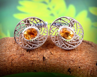 Gemelos de plata de ley con piedra preciosa citrina, regalo de compromiso para hombre