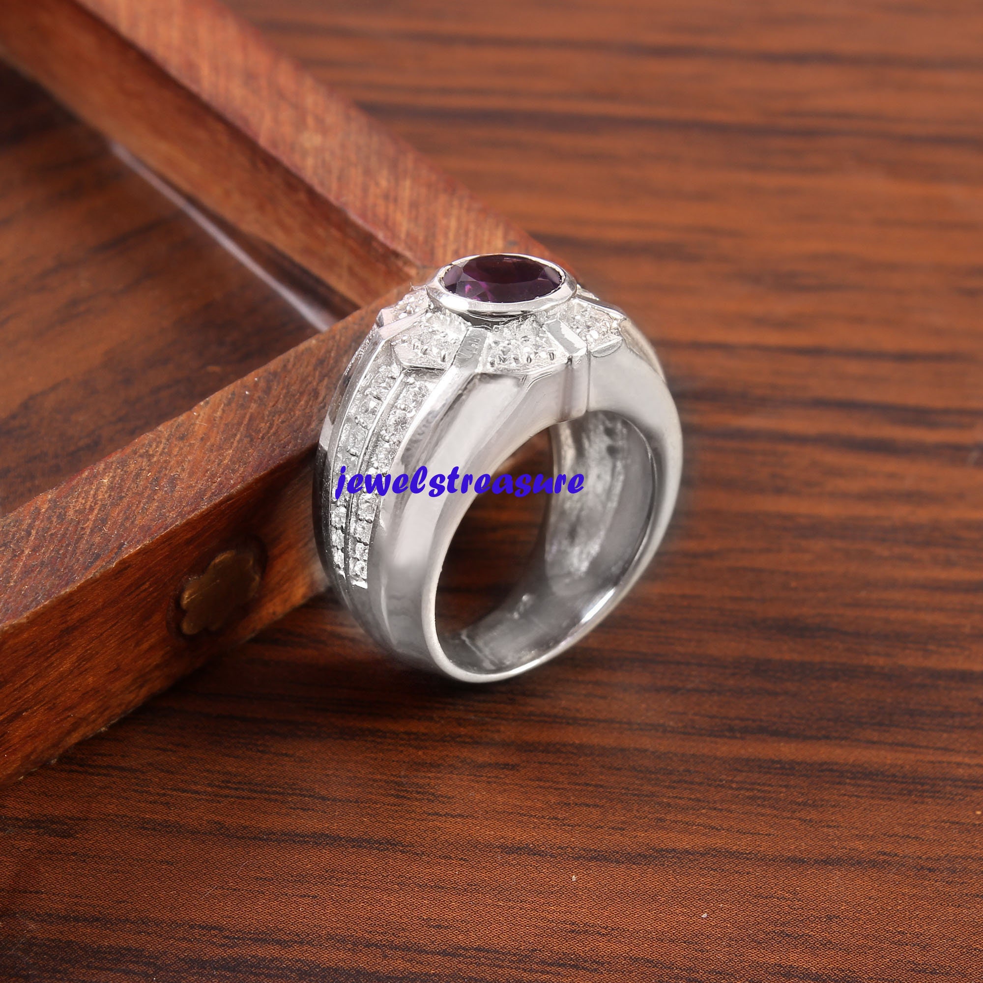 Amethyst Men's Ring Silver Ring for Men Natural Amethyst Etsy