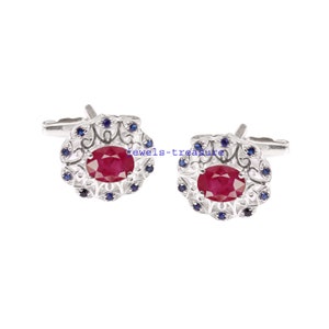 Sapphire cufflinks, sterling silver cufflinks, Blue sapphire Cufflinks, Ruby cufflinks, Engagement Cufflink, Wedding Cufflinks, Gift for him