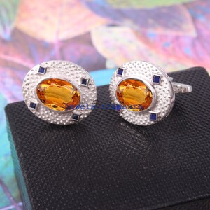 Citrine Sapphire Cufflinks: Sterling Silver Stone Cuff Links
