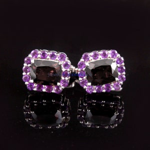 Amethyst & Smoky Quartz Cufflinks: Sterling Silver Art Deco Style
