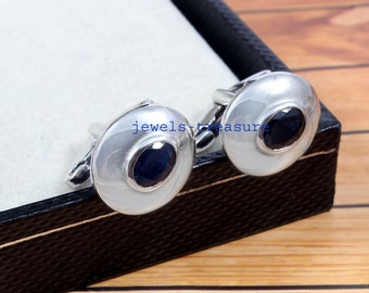 Sapphire Cufflinks, silver Men cufflinks, Blue Sapphitre cufflinks, Art Deco Cufflinks, Wedding Cufflinks, Cufflinks for Dad, Gift for him