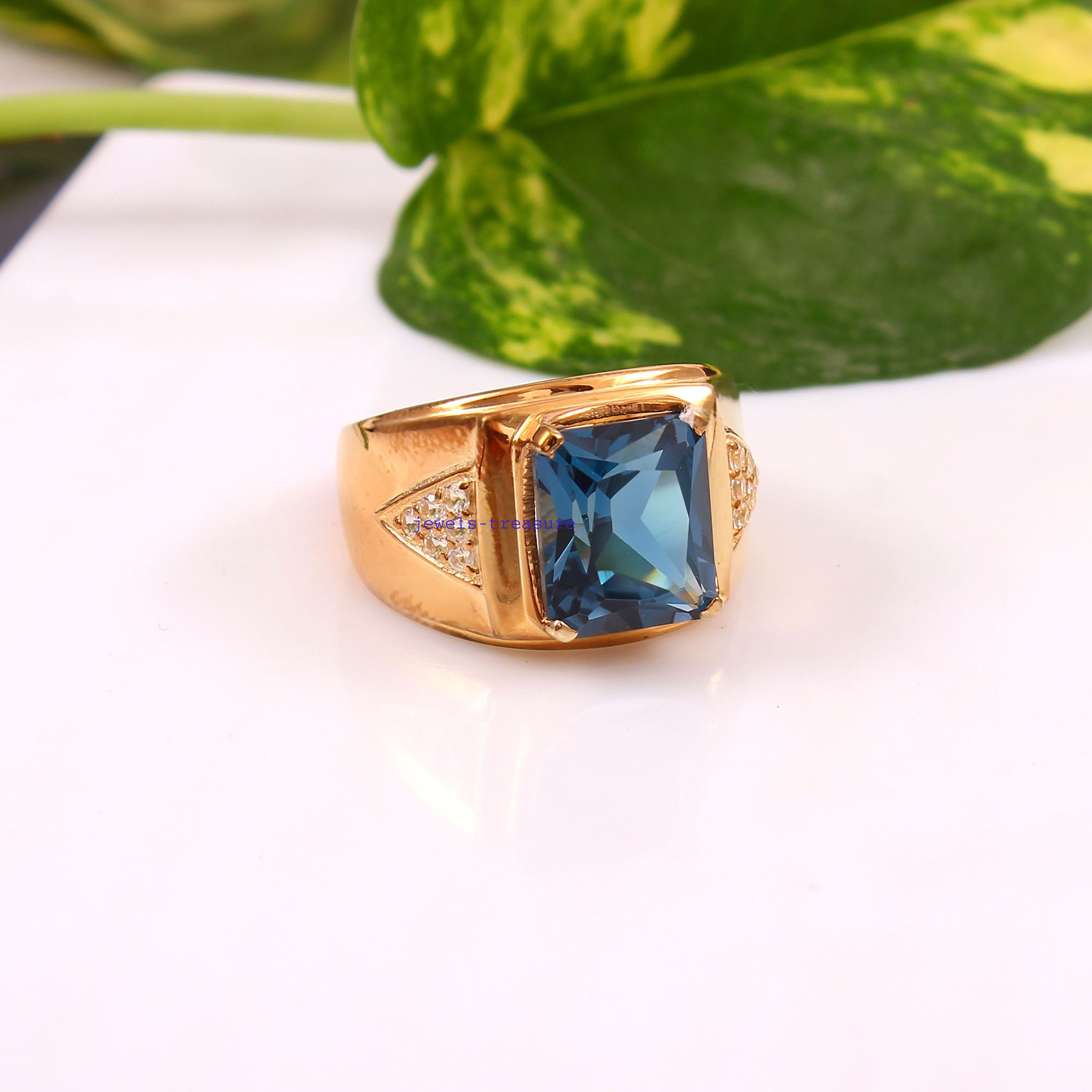 Blue Topaz Ring, Silver Men Ring, London Blue Topaz Ring, Natural