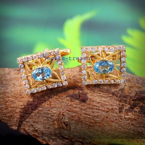 Blue Topaz Cufflinks: Sterling Silver Wedding Engagement Gift