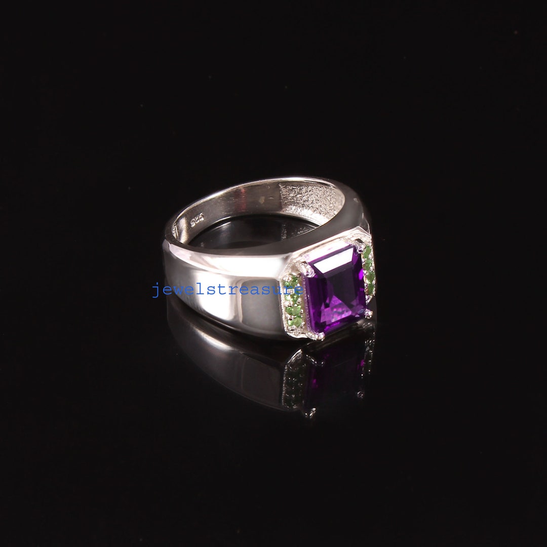 Amethyst Men Ring Silver Men's Ring Natural Amethyst Etsy