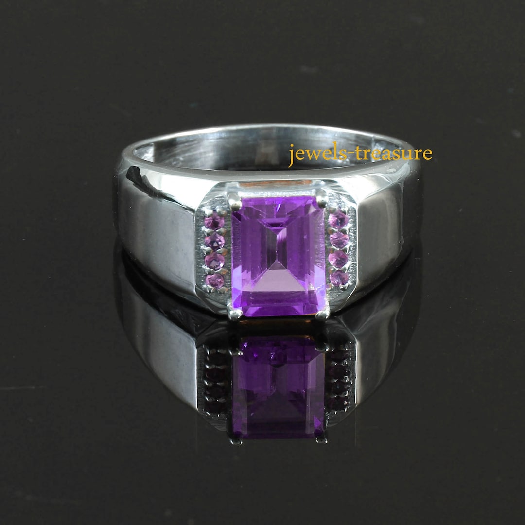 Amethyst Men Ring, Silver Men's Ring, Natural Amethyst Ring, Birth Stone Men Ring, Art Deco Ring