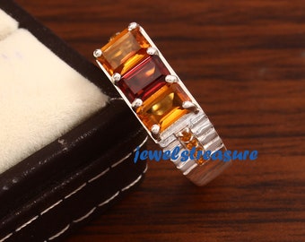 Garnet Men Ring, Silver Men ring, Citrine ring, Birth stone Ring, Citrine Men Ring, Garnet Ring, Wedding Ring, Anniversary Gift, Gift Ring